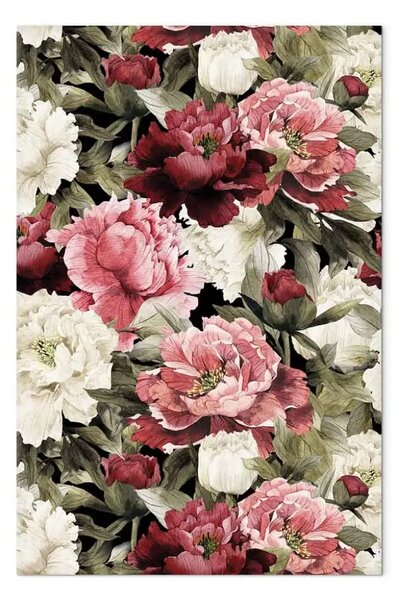 Quadro contemporaneo Peonie - motivo floreale dipinto ad acquerello con colori caldi