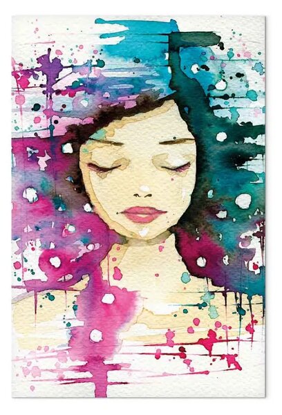 Quadro Ritratto di donna - Colori astratti e volto pensieroso