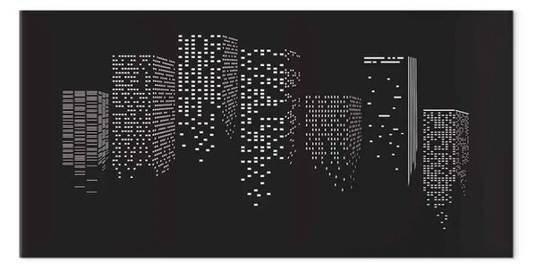Quadro Città notturna - grattacieli in bianco e nero con luce alle finestre
