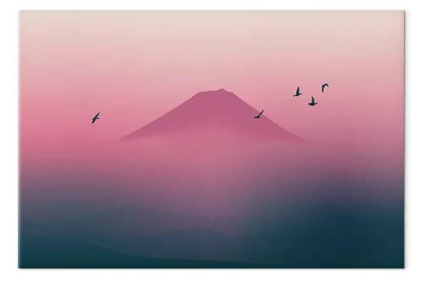 Quadro moderno Monte Fuji - nebbia uccelli