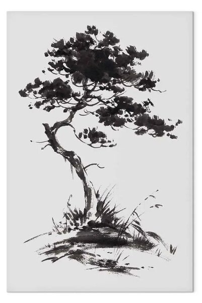 Quadro moderno Pino giapponese - motivo orientale dipinto a inchiostro nero