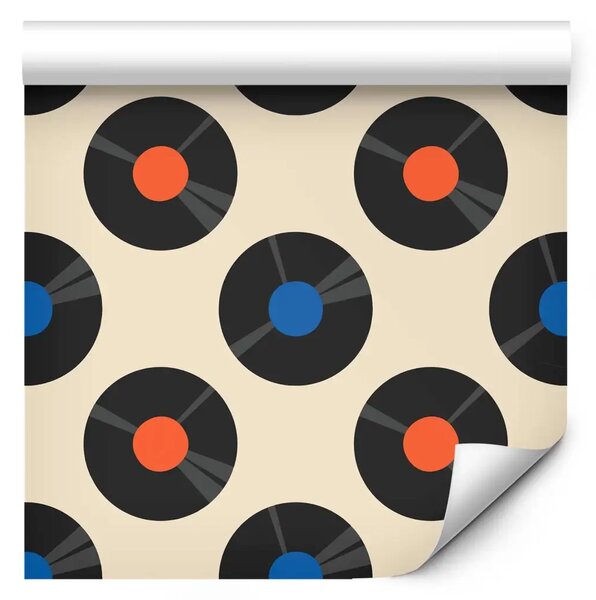 Tappezzerie Motivo geometrico - dischi in vinile su sfondo beige chiaro