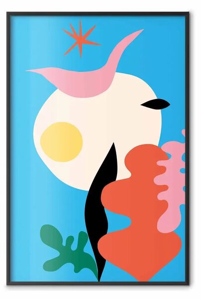 Poster: Astrazione - forme organiche dai colori intensi su sfondo blu