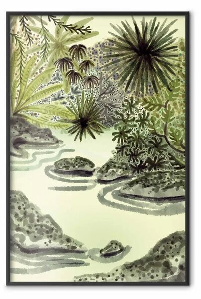 Poster: Lago tropicale - paesaggio acquerellato nei toni del verde