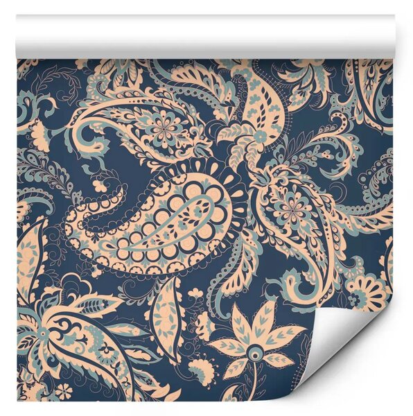 Tappezzerie Ornamento indiano - motivo floreale riccamente decorato su sfondo blu
