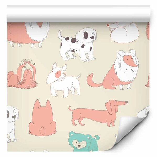 Tappezzerie Motivo animali - varie razze di cani su sfondo beige