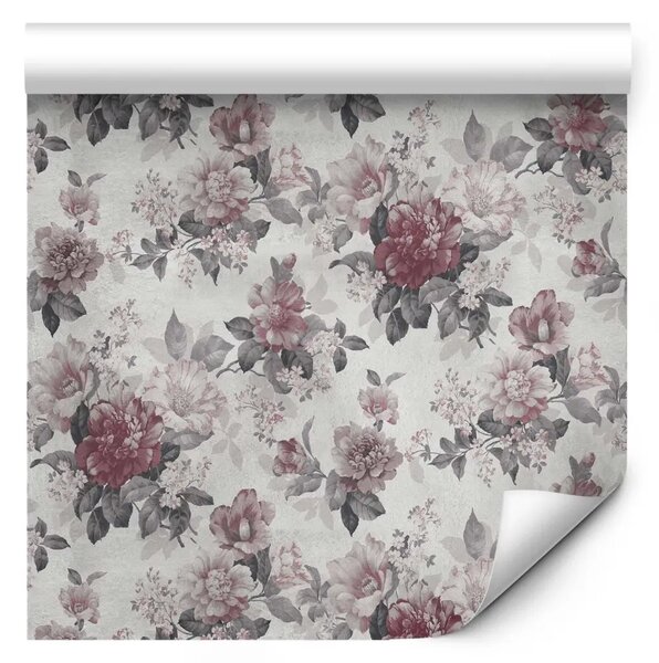 Tappezzerie Peonie e lillà - fiori bianchi e rosa con foglie grigie
