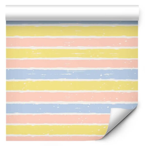 Tappezzerie Motivo pastello - strisce rosa, gialle e blu su sfondo bianco