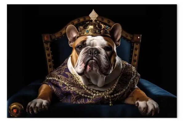 Quadro contemporaneo AI cane bulldog inglese - fantasia con corona, orizzontale