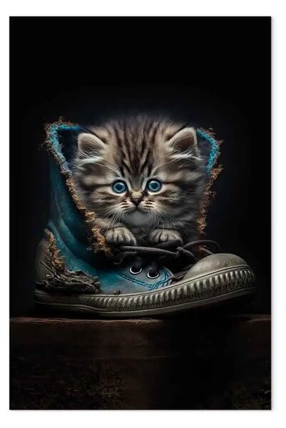 Quadro moderno AI gatto maine coon - occhi azzurri, scarpa, verticale