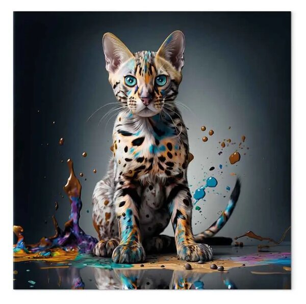 Quadro contemporaneo AI gatto del bengala - pozzanghera colorata, quadrato