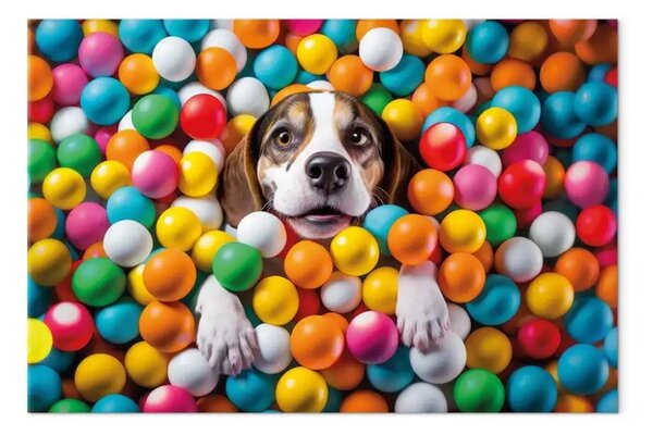 Quadro su tela AI cane beagle - animale domestico immerso in palle colorate