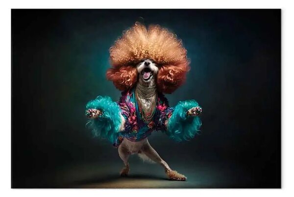 Quadro AI cane doodle - balla in discoteca, orizzontale