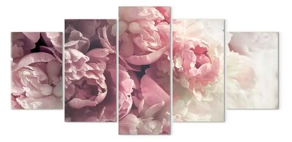 Quadro contemporaneo Peonie in stile vintage (5 pezzi) largo