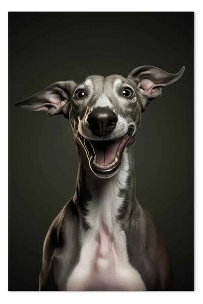 Quadro contemporaneo AI cane levriero - sorriso ampio, verticale