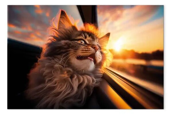 Quadro AI gatto maine coon - verso tramonto, orizzontale