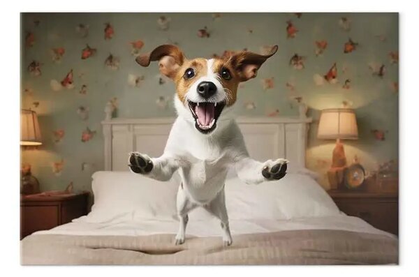 Quadro contemporaneo AI cane jack russell terrier - salta dal letto, orizzontale