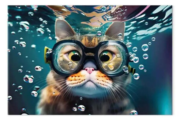 Quadro Gatto AI - tuffa con occhialini, orizzontale