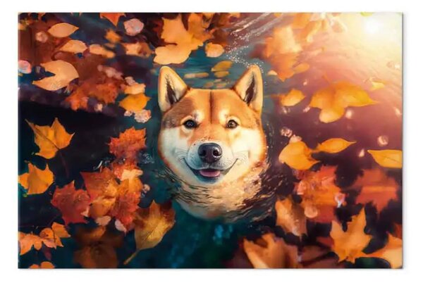Quadro AI cane shiba - ritratto amichevole in clima autunnale - orizzontale