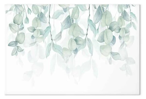 Quadro su tela Vegetazione pastello - foglie verdi su ramoscelli su sfondo bianco