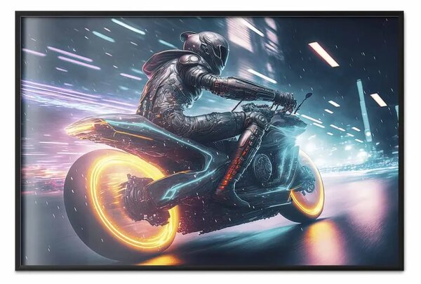 Poster: Corsa notturna - moto che sfreccia tra le luci della città