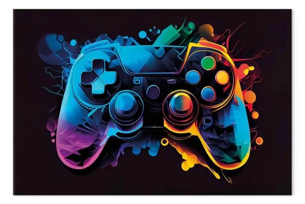 Quadro contemporaneo Gameplay colorato - controller di gioco illuminato in modo multicolore