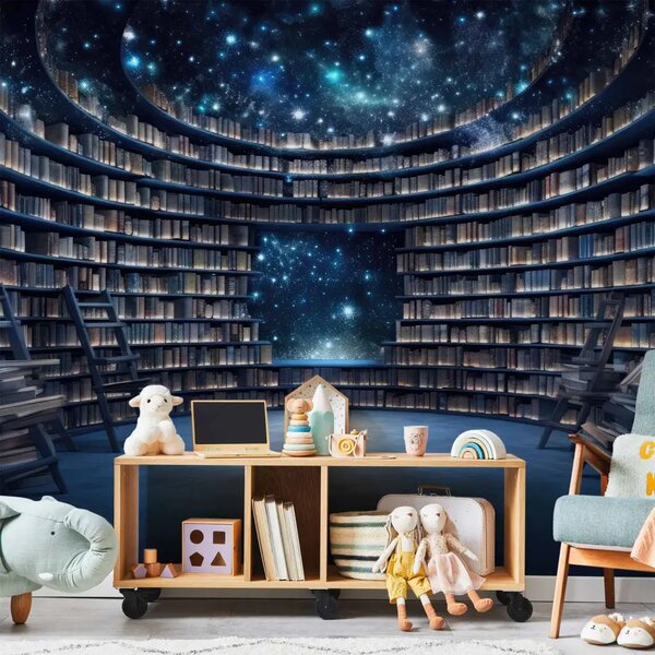 Carta da parati Libri e stelle - una biblioteca nello spazio con un cielo stellato
