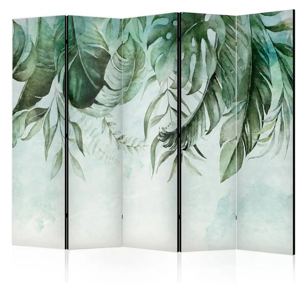 Paravento design Una storia verde II - motivo botanico a forma di foglie verdi