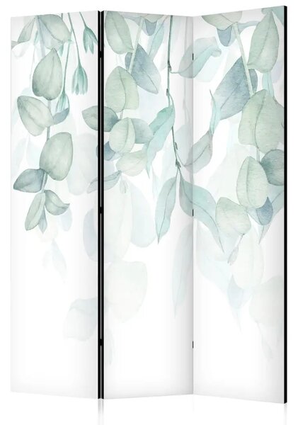 Paravento design Flora pastello - foglie di piante verdi su sfondo bianco