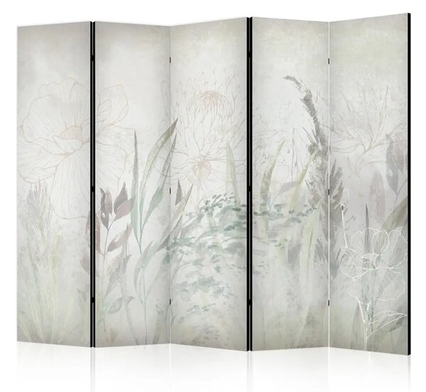 Paravento design Giardino Boho II - fiori e foglie in tonalità pastello