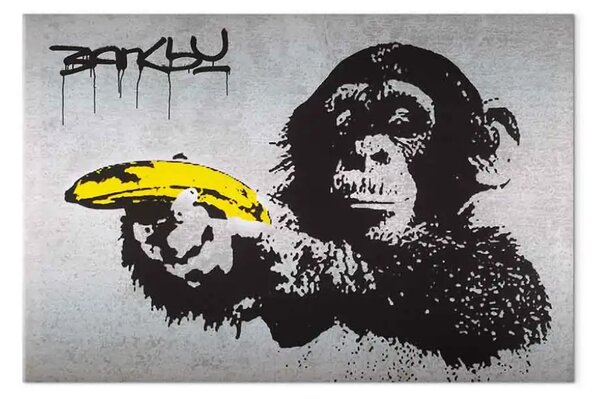 Quadro su tela Fermati o la scimmia sparerà! (Banksy)