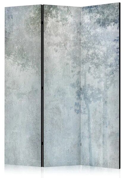 Paravento design Riverbero della foresta - astrazione con alberi su sfondo grigio