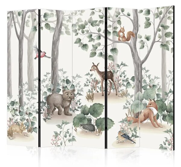 Paravento separè Racconto della foresta II - paesaggio con animali per bambini