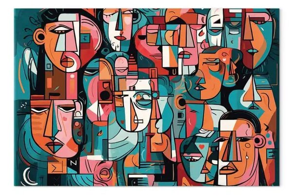 Quadro Volti geometrici - composizione creata dall'intelligenza artificiale