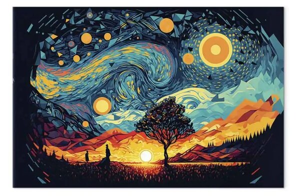 Quadro su tela Alba - paesaggio colorato ispirato all'opera di van Gogh