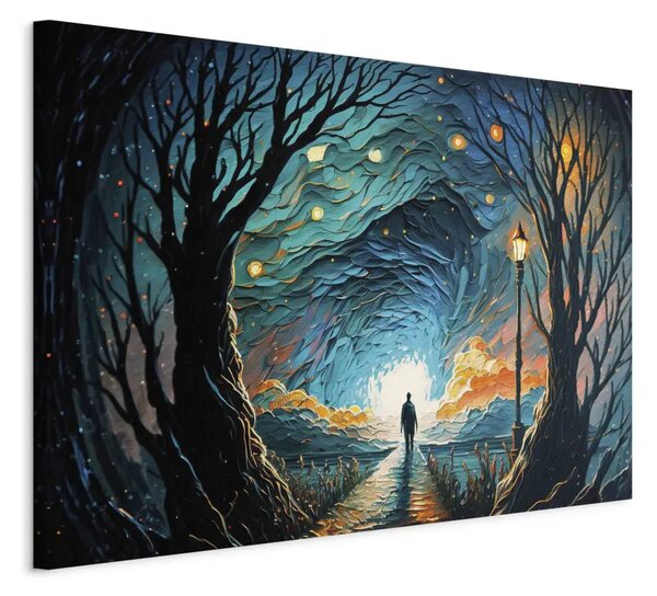 Camminare tra le stelle - figura nell'orizzonte notturno