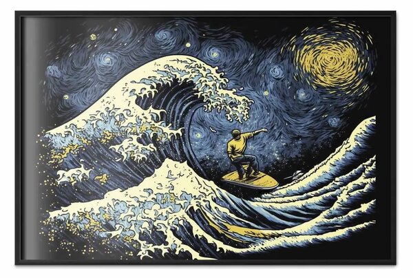 Poster: Surf di notte - immagine impressionistica generata dall'IA