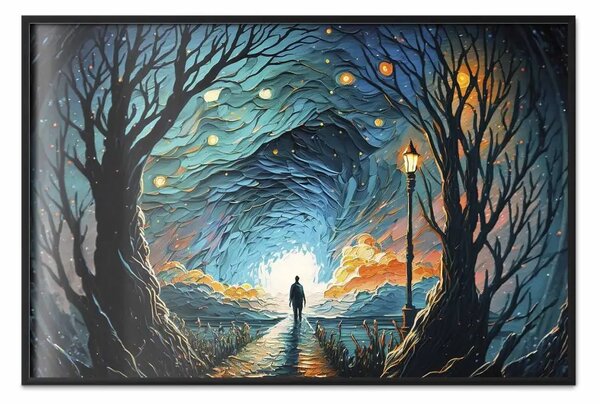 Poster: Camminare tra le stelle - una figura che si dirige verso l'orizzonte