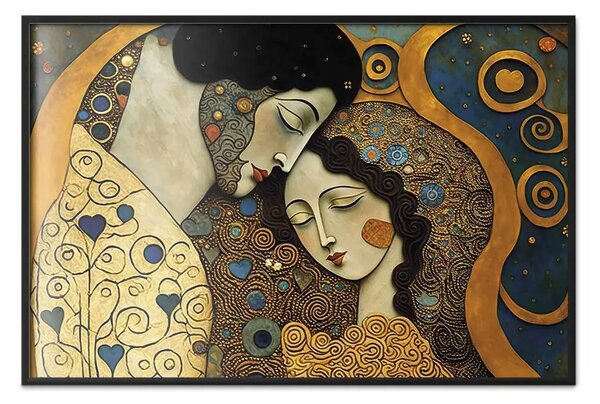 Poster: Coppia in un abbraccio - ritratto a mosaico ispirato a Gustav Klimt