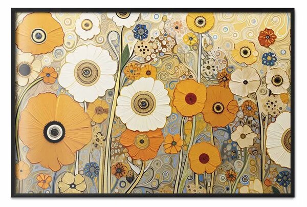 Poster: Composizione arancione - fiori in un prato nello stile di Klimt