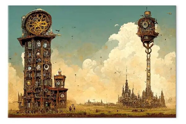 Quadro Orologi d'epoca nel deserto - composizione surrealista in marrone