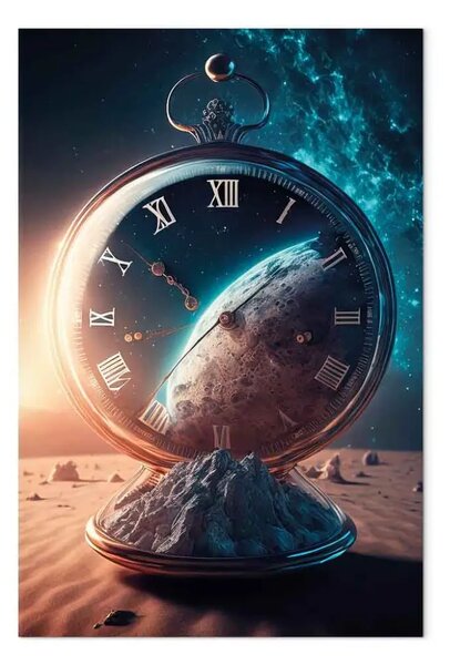 Quadro moderno Orologio planetario - un'astrazione con un motivo di tempo e spazio