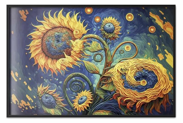 Poster: Girasoli di notte - composizione floreale ispirata a Van Gogh