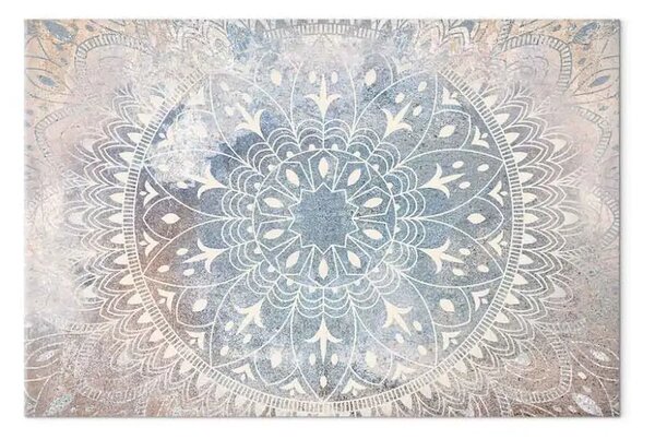 Quadro Mandala - ornamento luminoso color crema su sfondo blu