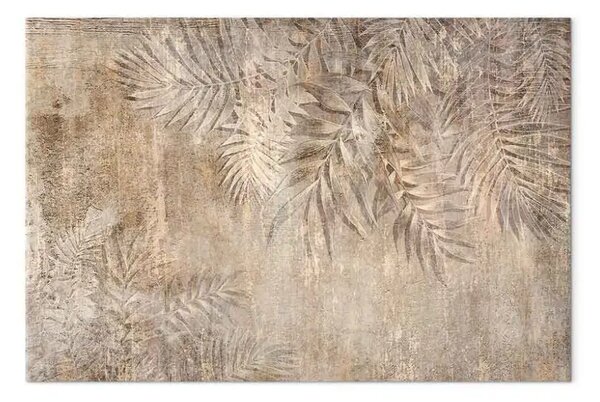 Quadro moderno Schizzo di foglie di palma - composizione beige con motivo floreale