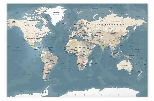 Quadro moderno Mappa del mondo retrò - mappa politica vintage con colori sbiaditi
