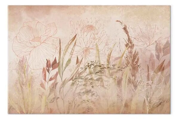 Quadro contemporaneo Giardino bohémien - fiori rosa beige