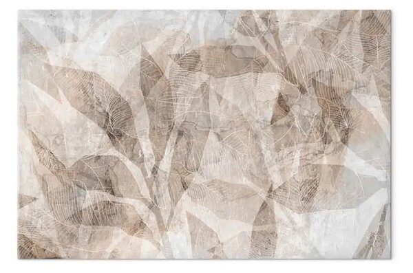 Quadro su tela Astrazione di ombre - forme intrecciate e contorno beige di foglie