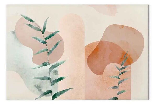 Quadro contemporaneo Composizione vegetale - rami astratti su uno sfondo di forme delicate