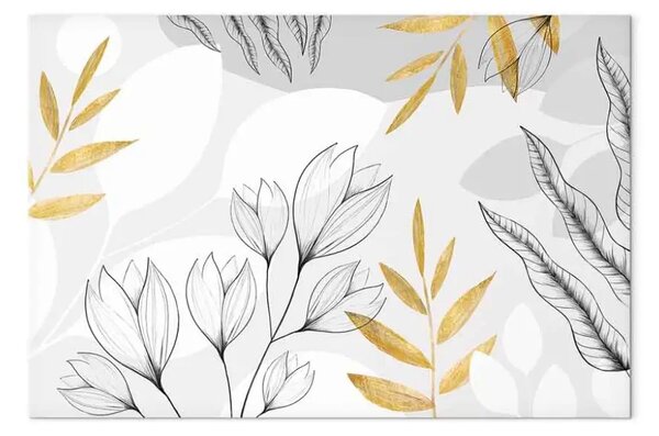 Quadro su tela Fine astrazione - composizione minimalista con foglie e fiori